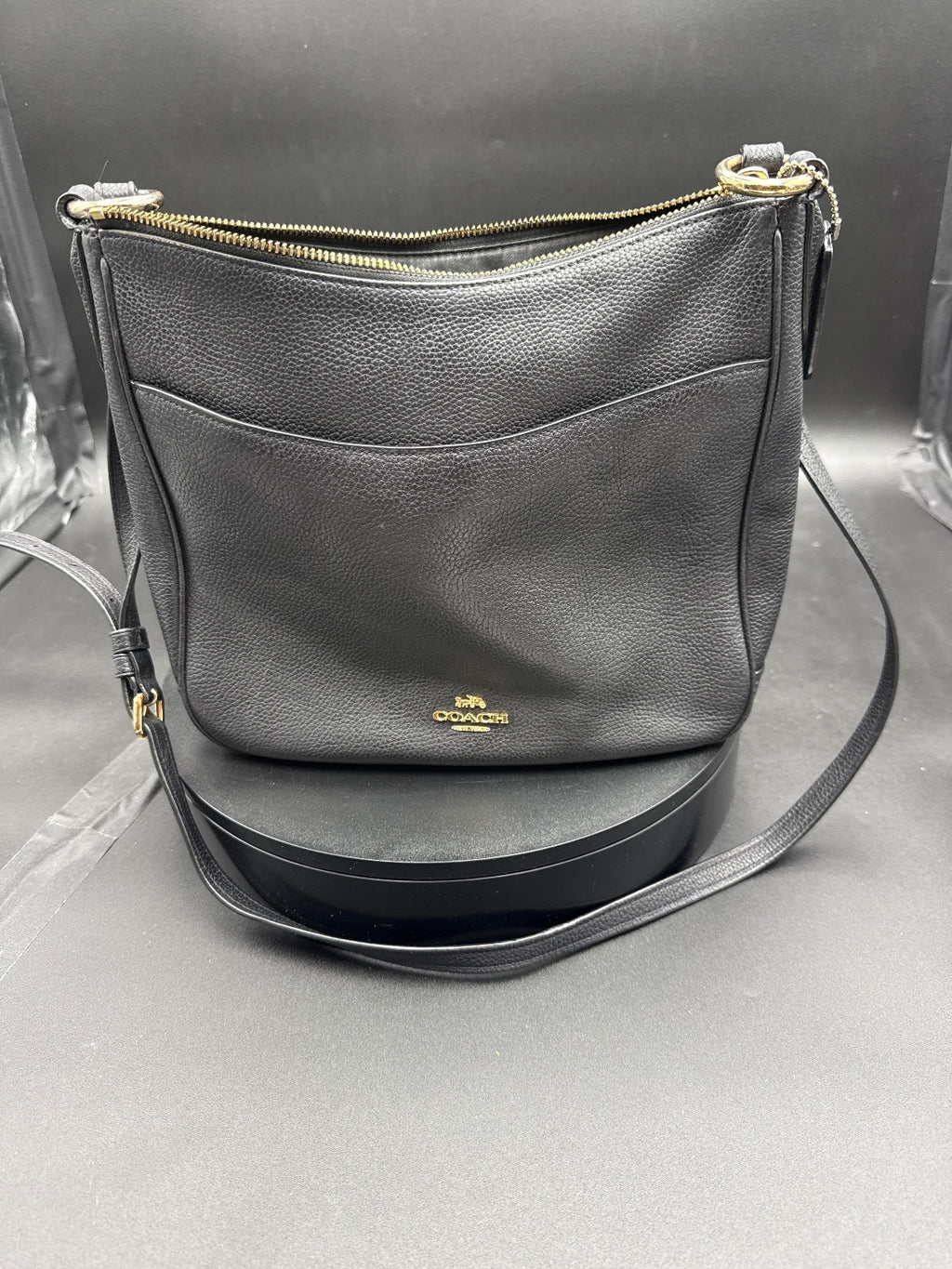 Coach Black Leather Crossbody Bag with Gold Hardware