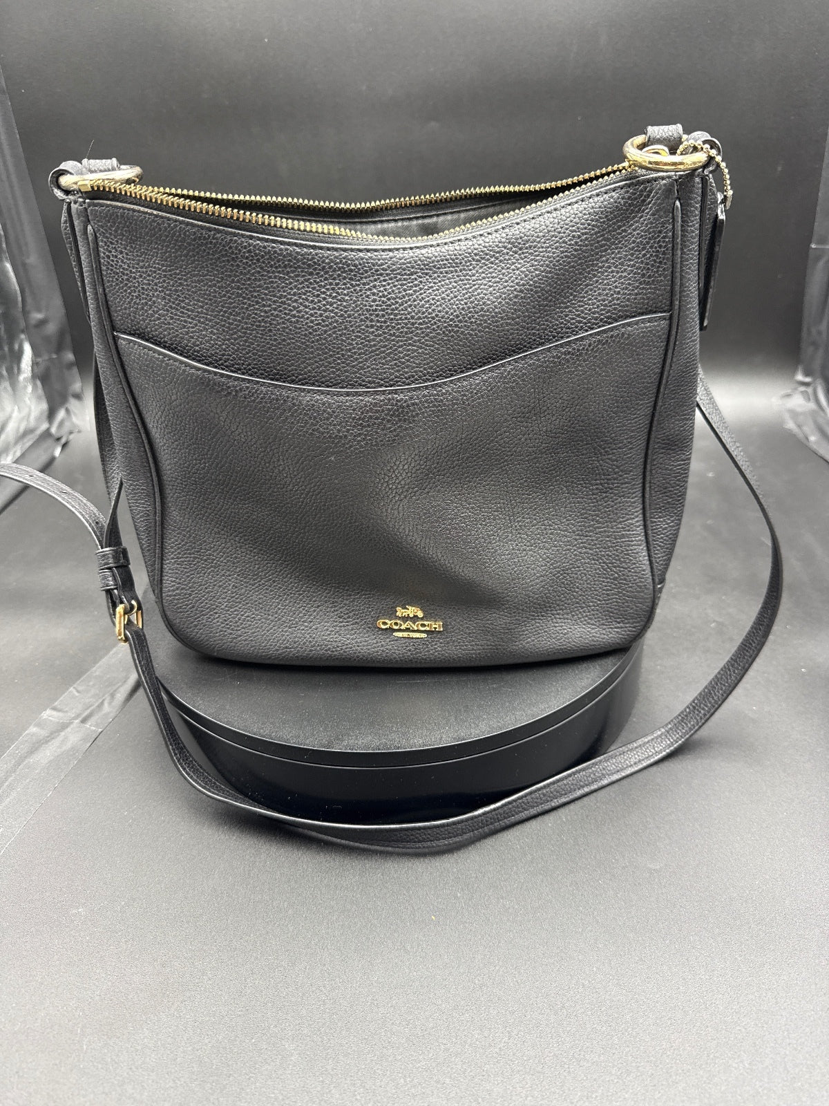 Coach Black Leather Crossbody Bag with Gold Hardware