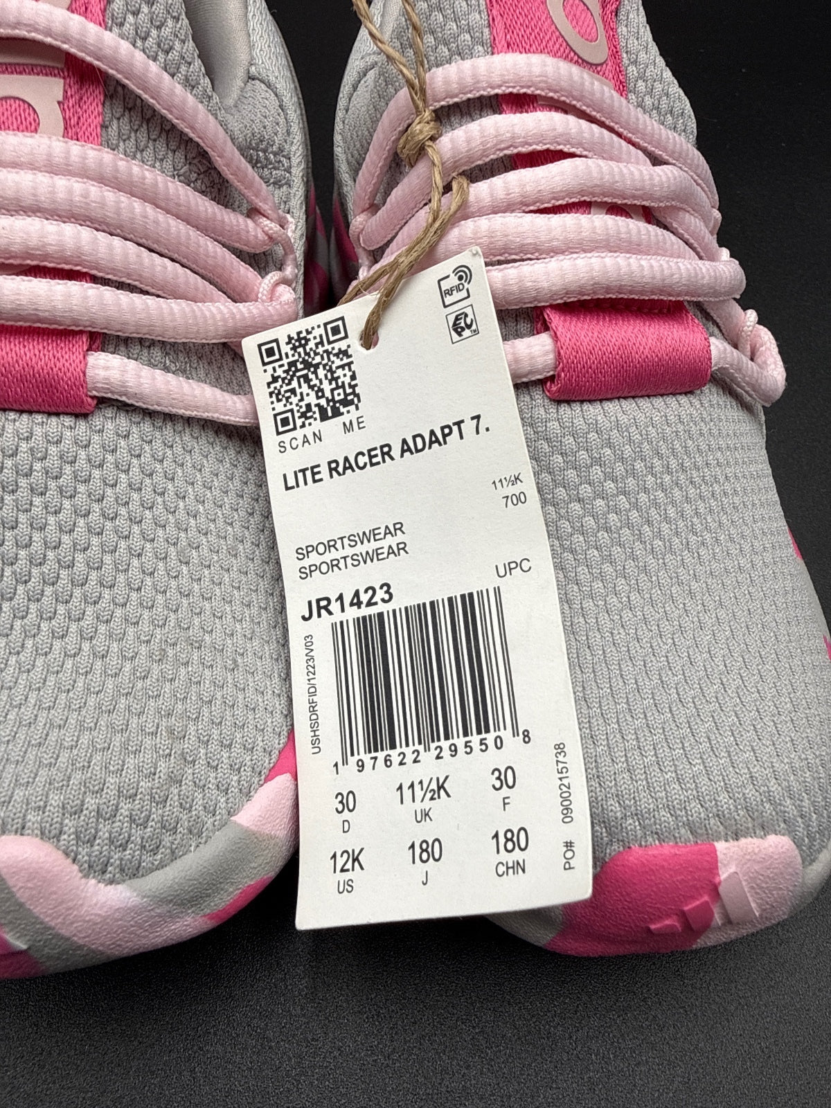 Adidas Lite Racer Adapt 7 Kids Sneakers Size 12K Gray Pink