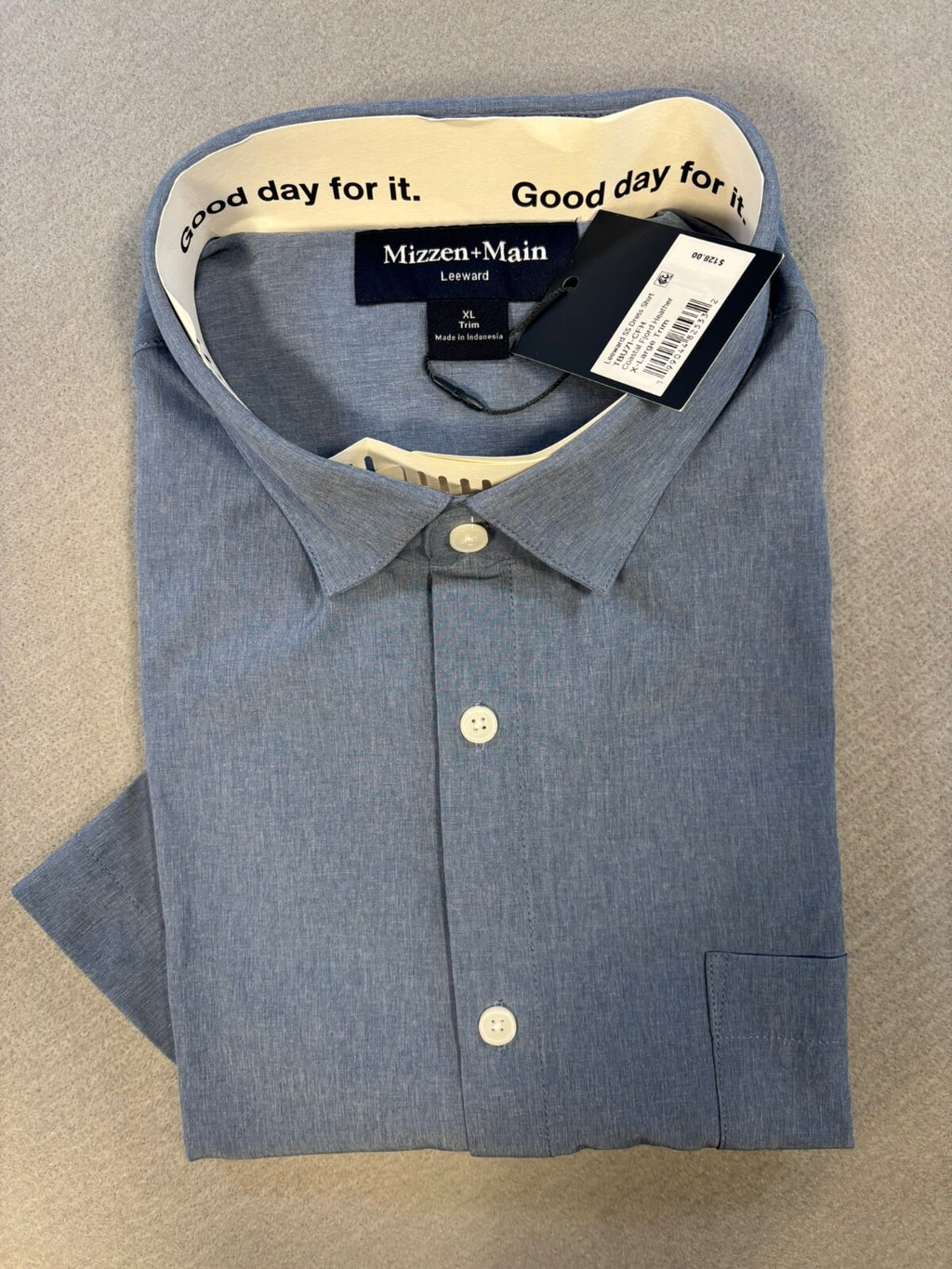 Mizzen+Main Leeward XL Trim Short Sleeve Dress Shirt Blue