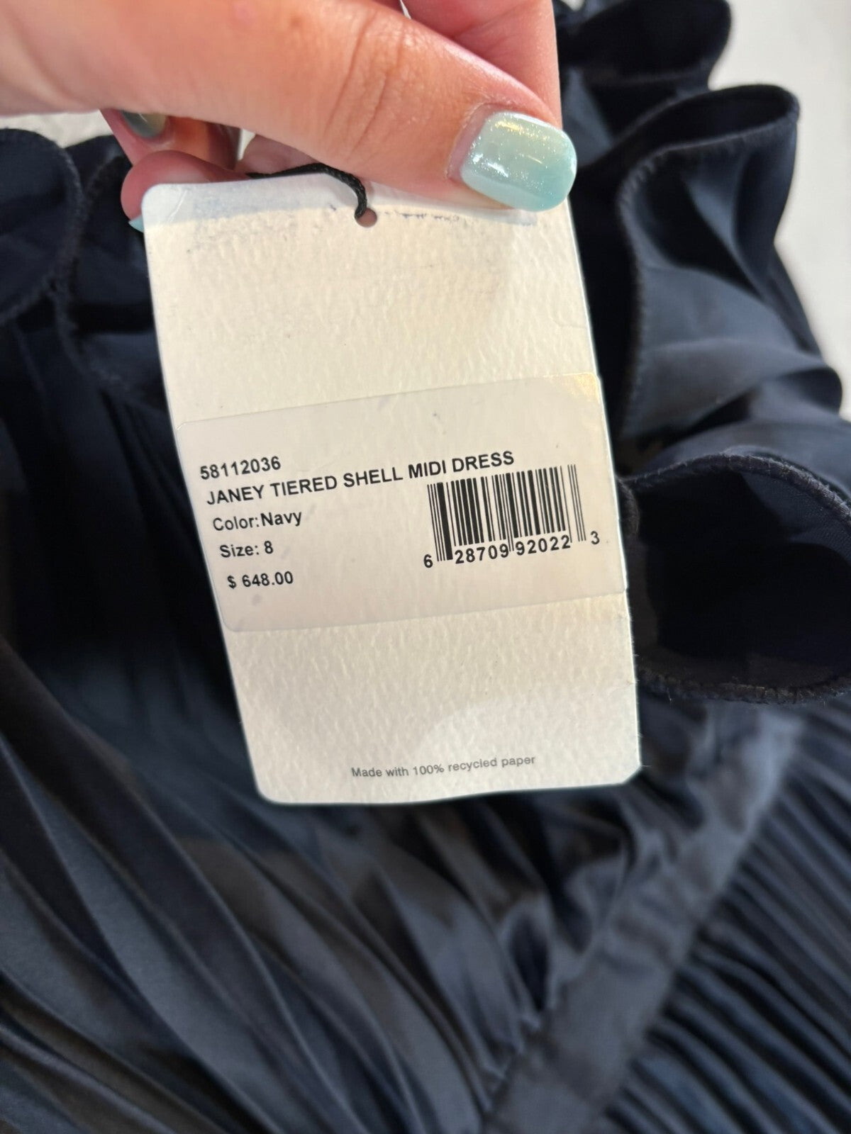 AMUR Janey Tiered Shell Midi Dress Navy Size 8