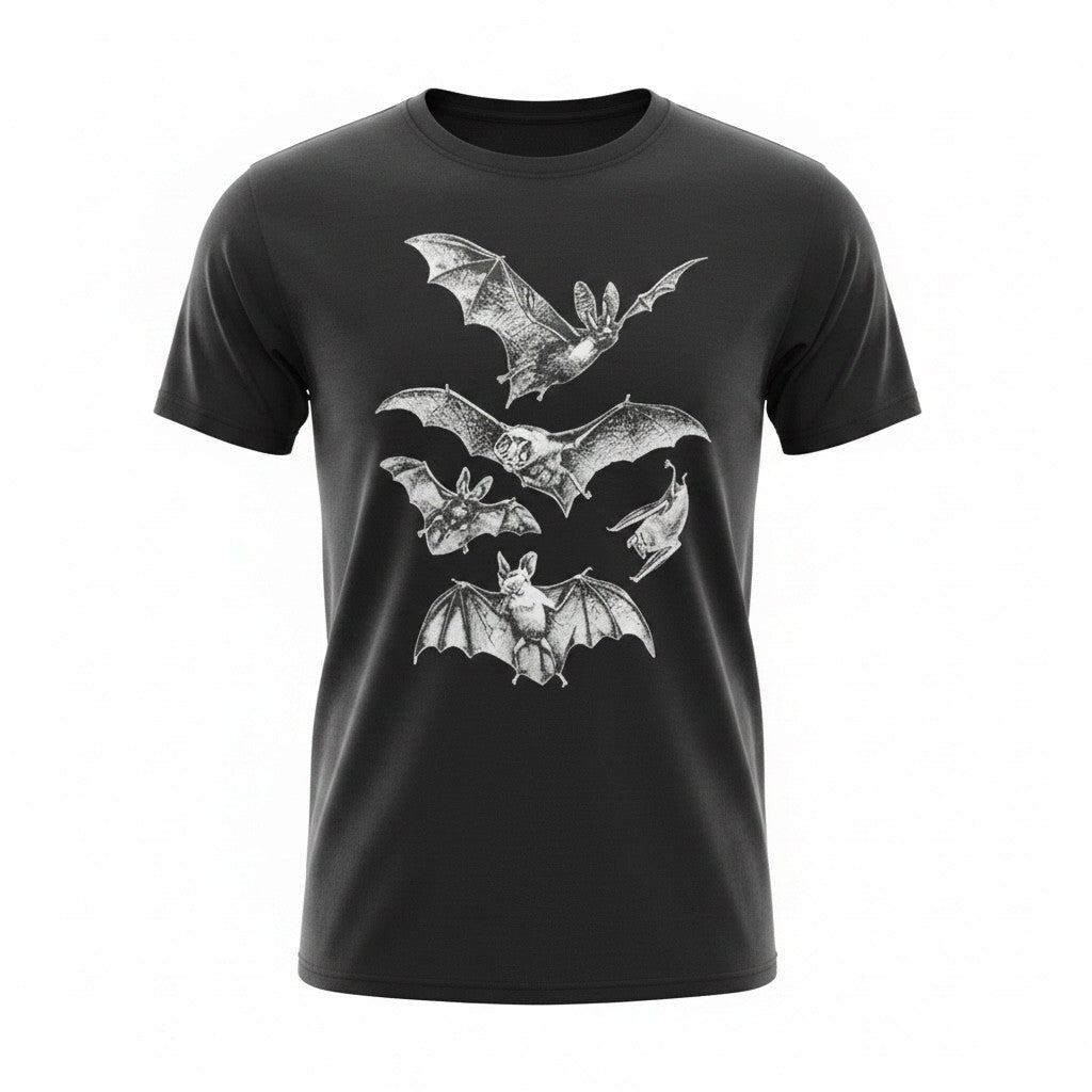 Black Graphic Bat Print T-Shirt Medium