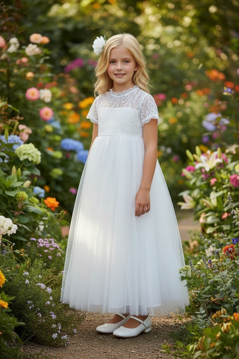 Trish Scully Child White Lace and Tulle Dress Size 10 Girls
