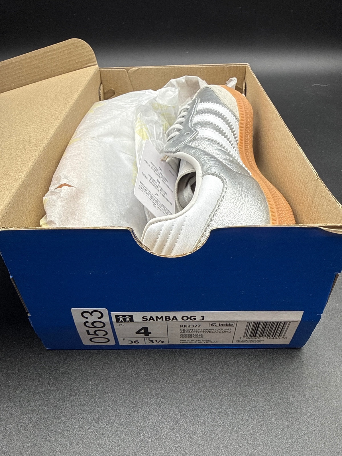 Adidas Samba OG J Silver White Gum Youth 4 Women’s NIB