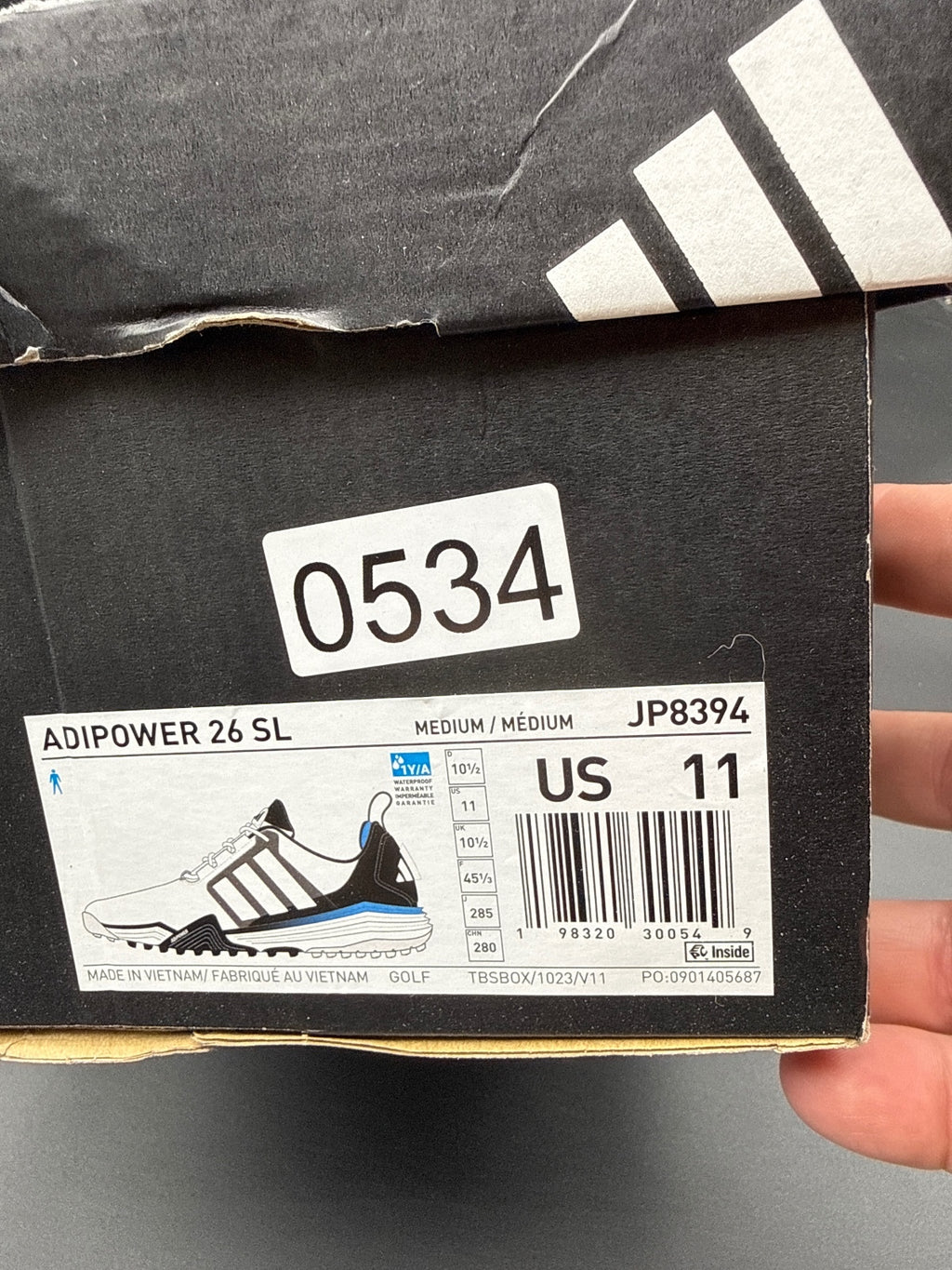 Adidas Adipower 26 SL Golf Shoes Size 11 White Black Blue