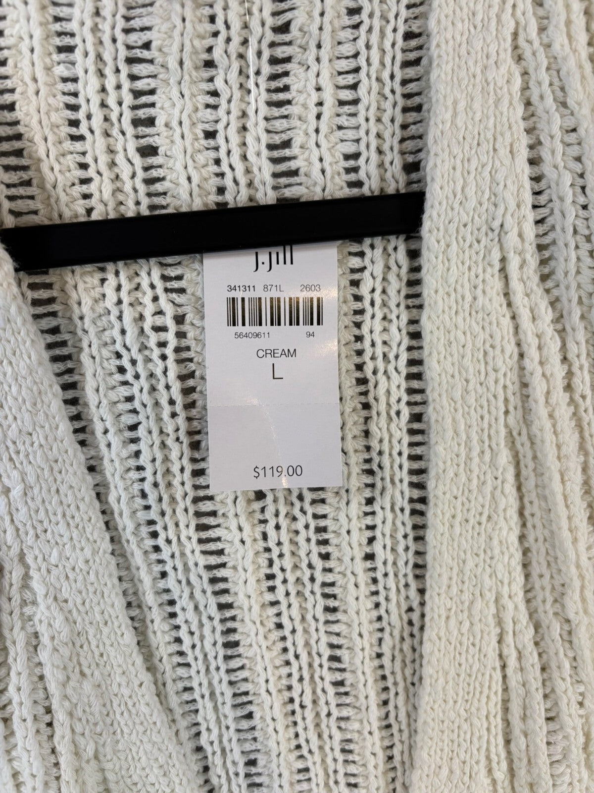 J.Jill Cream Large Open Front Knit Cardigan Sweater