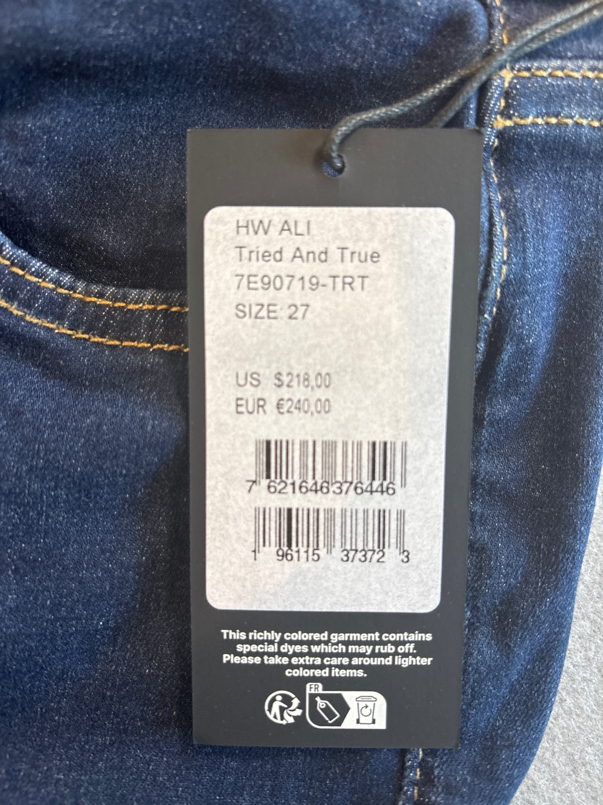 7 For All Mankind HW Ali Tried & True Dark Blue Slim Size 27