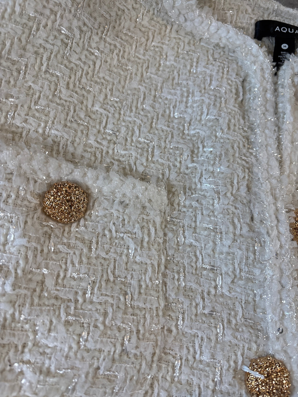 Aqua Ivory Tweed Cropped Jacket with Gold Buttons, Size M