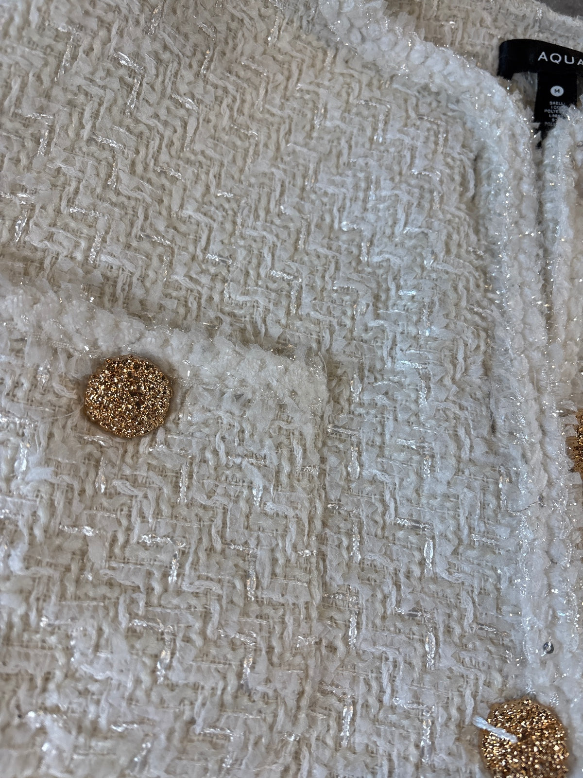 Aqua Ivory Tweed Cropped Jacket with Gold Buttons, Size M