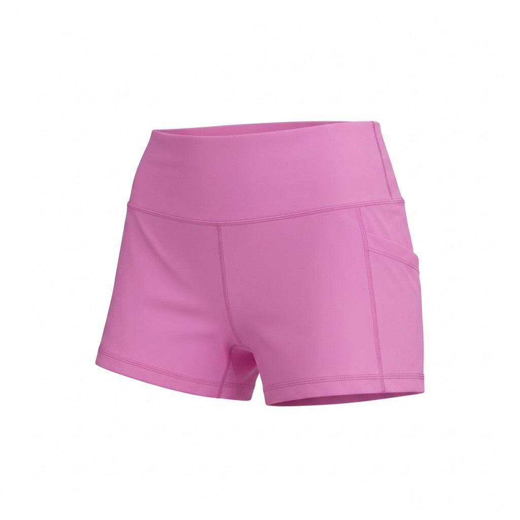 Pink Athletic High-Waisted Workout Shorts with Side Pocket S/M