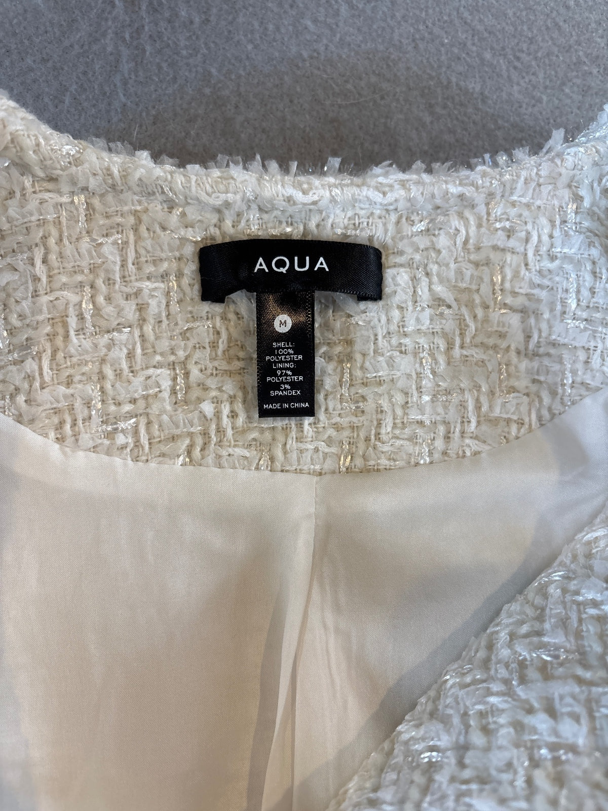 Aqua Ivory Tweed Cropped Jacket with Gold Buttons, Size M