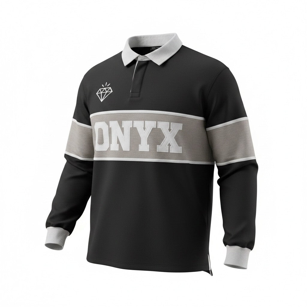 Overtime Onyx Black and Gray Long Sleeve Rugby Shirt Size 3X