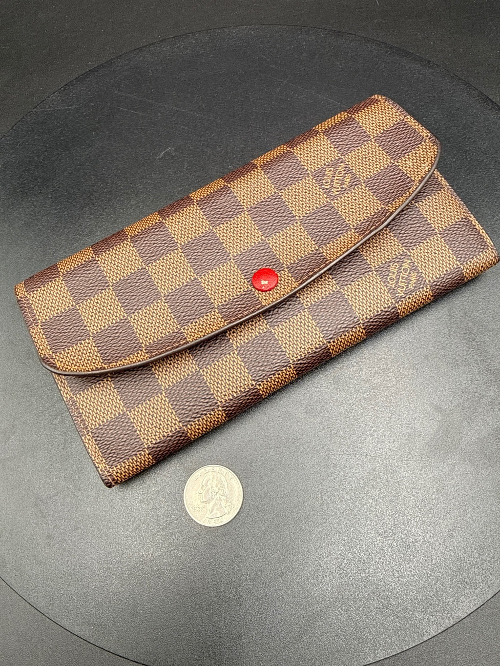 Louis Vuitton Damier Ebene Canvas Red Interior Long Wallet