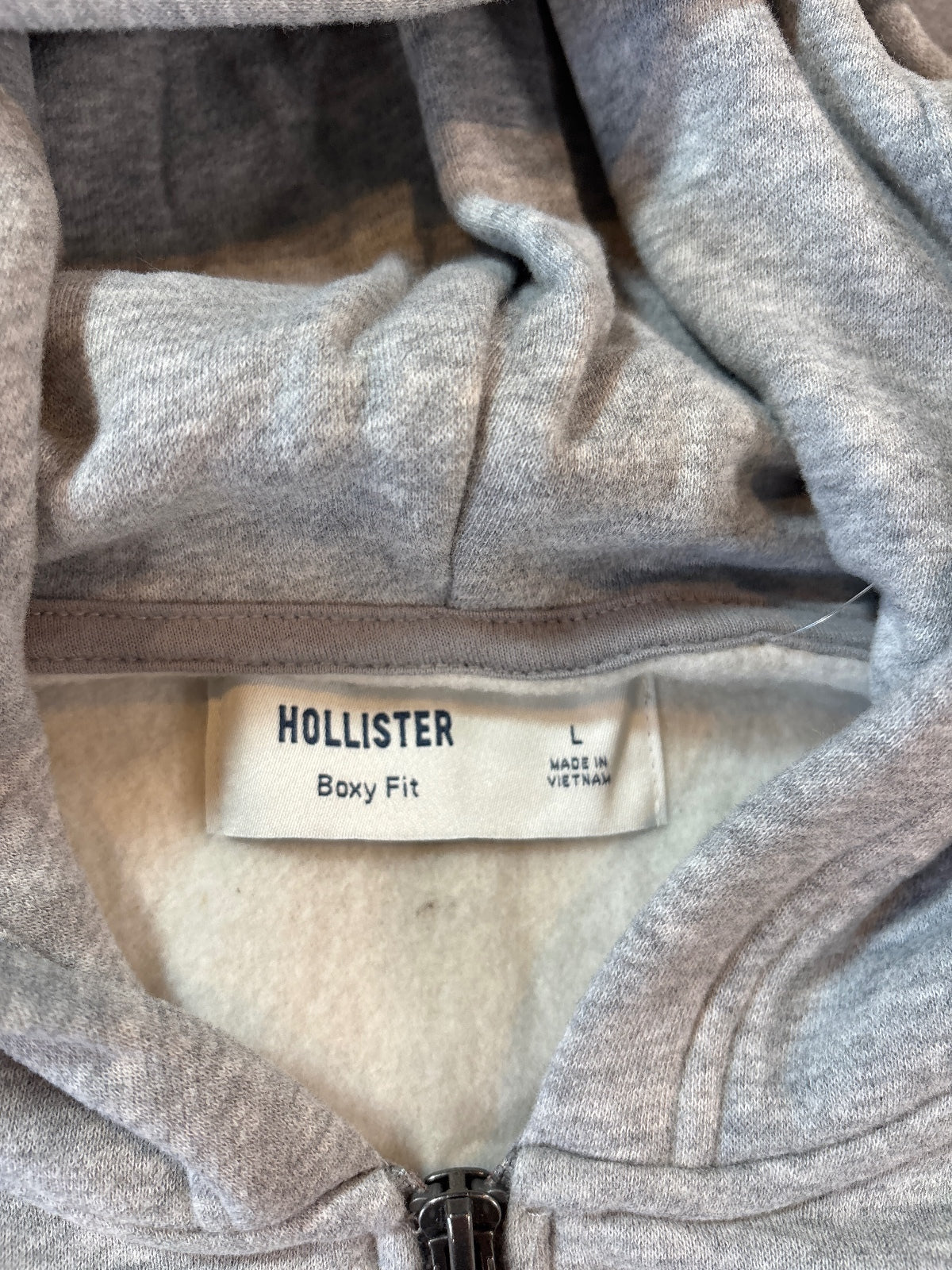 Hollister Men's Gray Boxy Fit Full Zip Hoodie Large