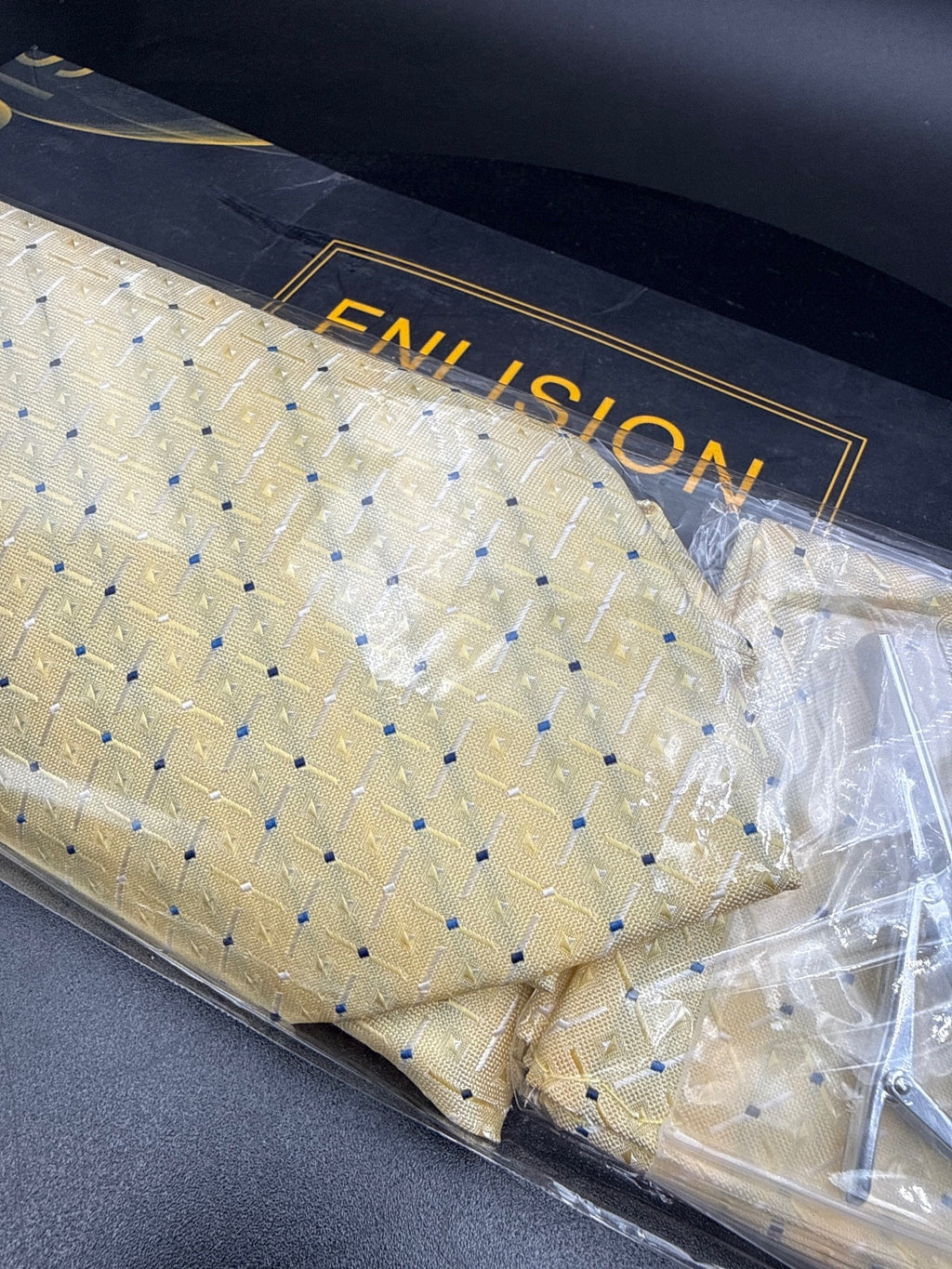 ENLISION Yellow Striped Pattern Tuxedo Set with Tie and Clip