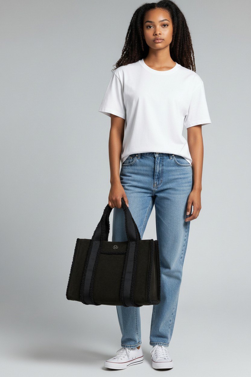 Lululemon Boxy Tote with Faux Shearling Trims Black