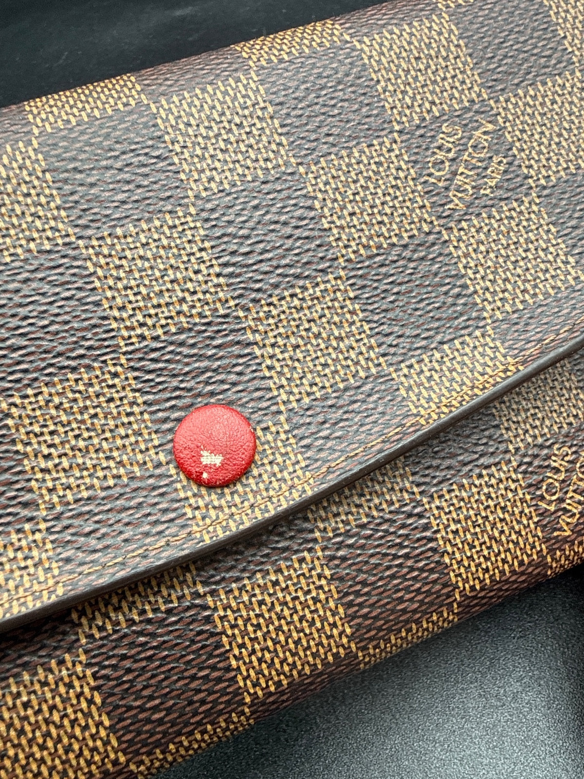 Louis Vuitton Damier Ebene Canvas Red Interior Long Wallet