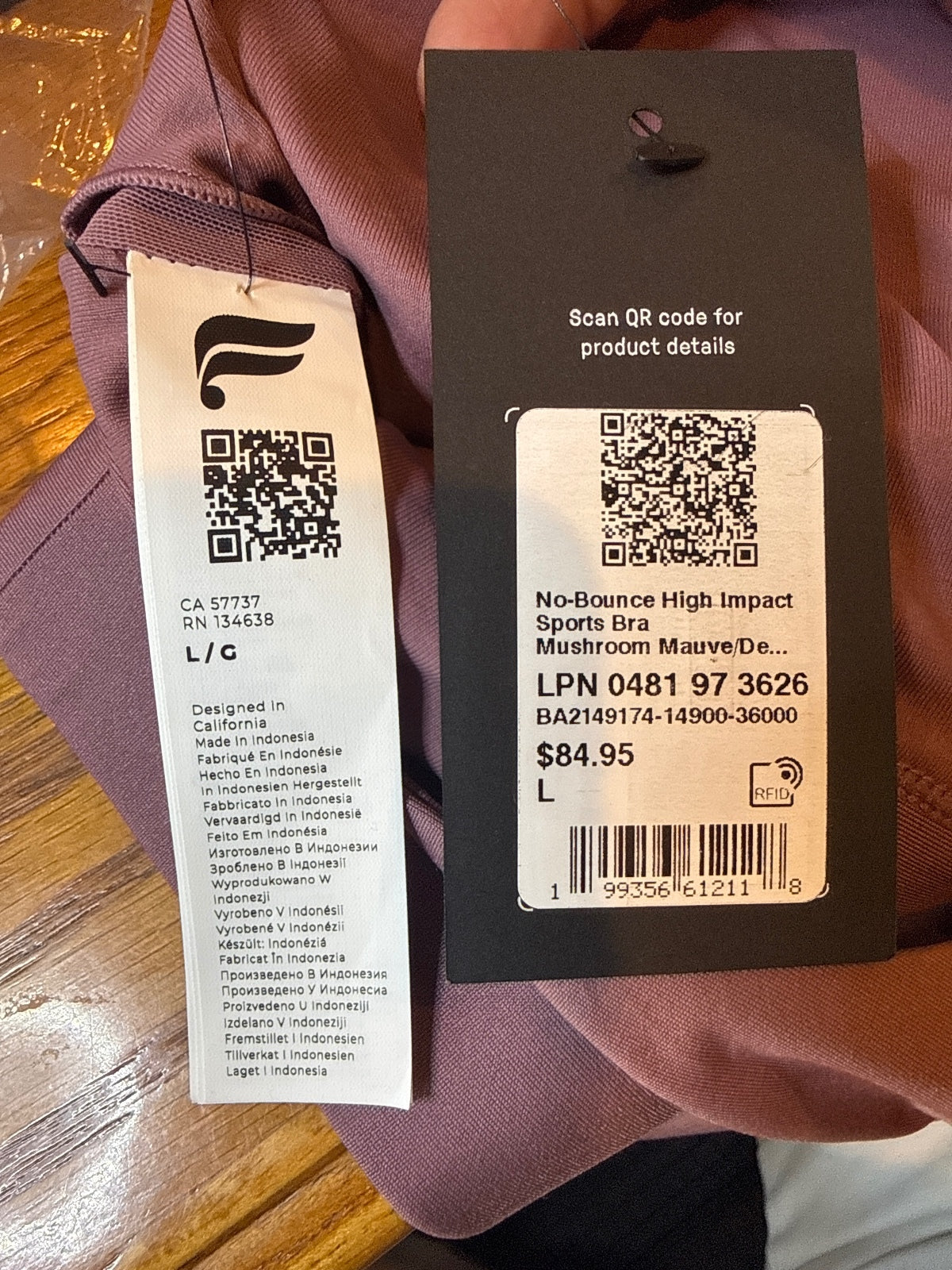 Fabletics No-Bounce High Impact Sports Bra Size L/10 Mauve