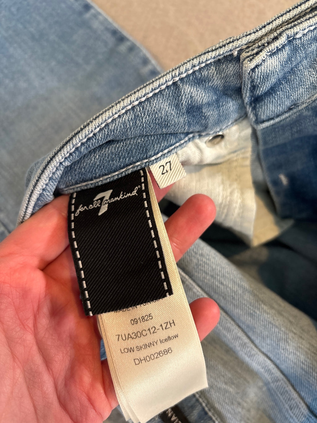 7 For All Mankind Low Skinny Iceflow Jeans Size 27
