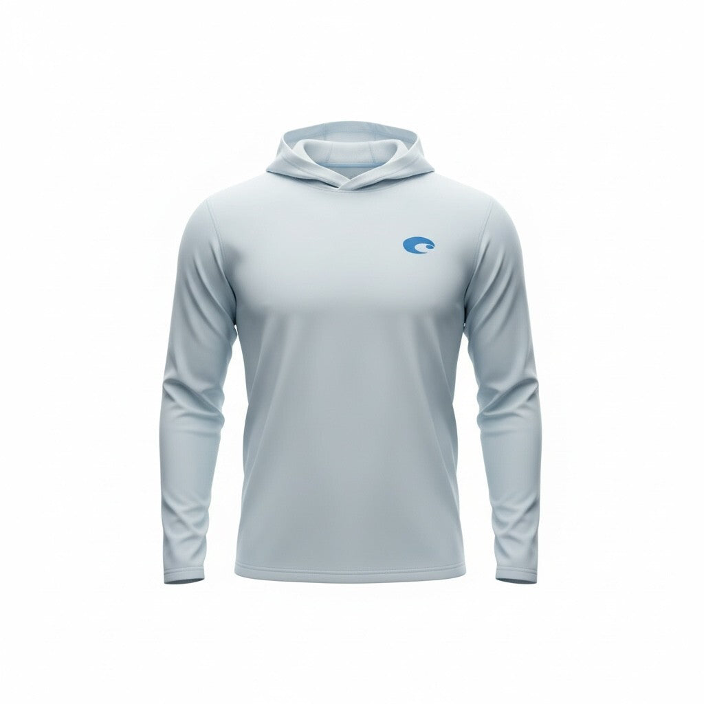 Costa Technical Hooded Long Sleeve Shirt Large Light Blue