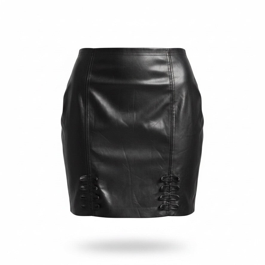 Black Faux Leather Mini Skirt with Built-in Shorts Size L
