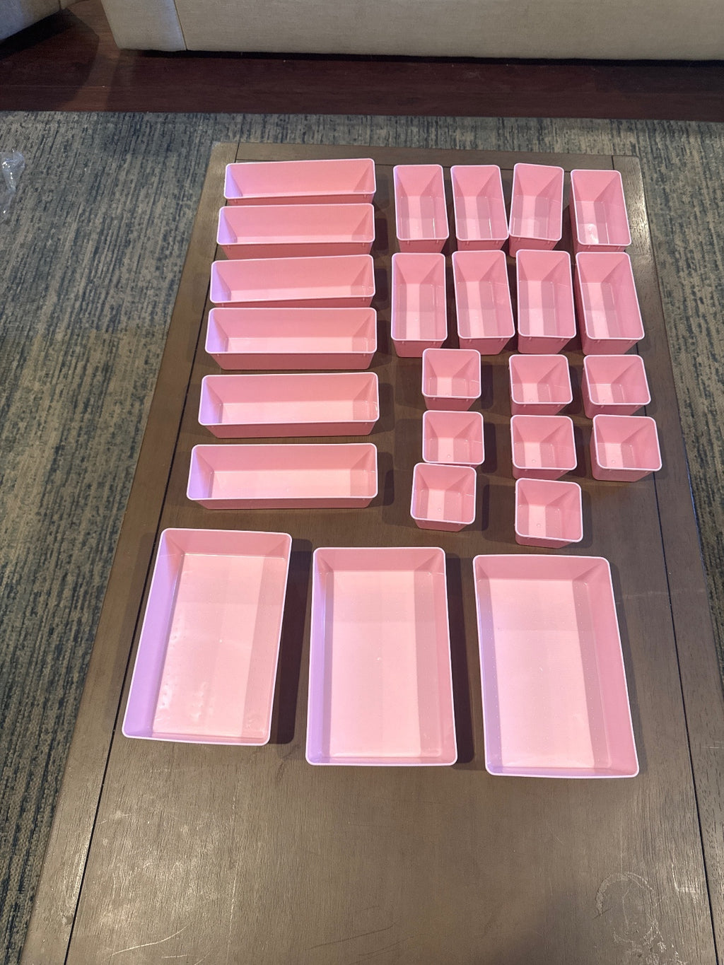 Set of 25 Pink Plastic Storage Organizers for Drawer or Desk