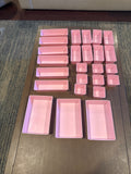 Set of 25 Pink Plastic Storage Organizers for Drawer or Desk