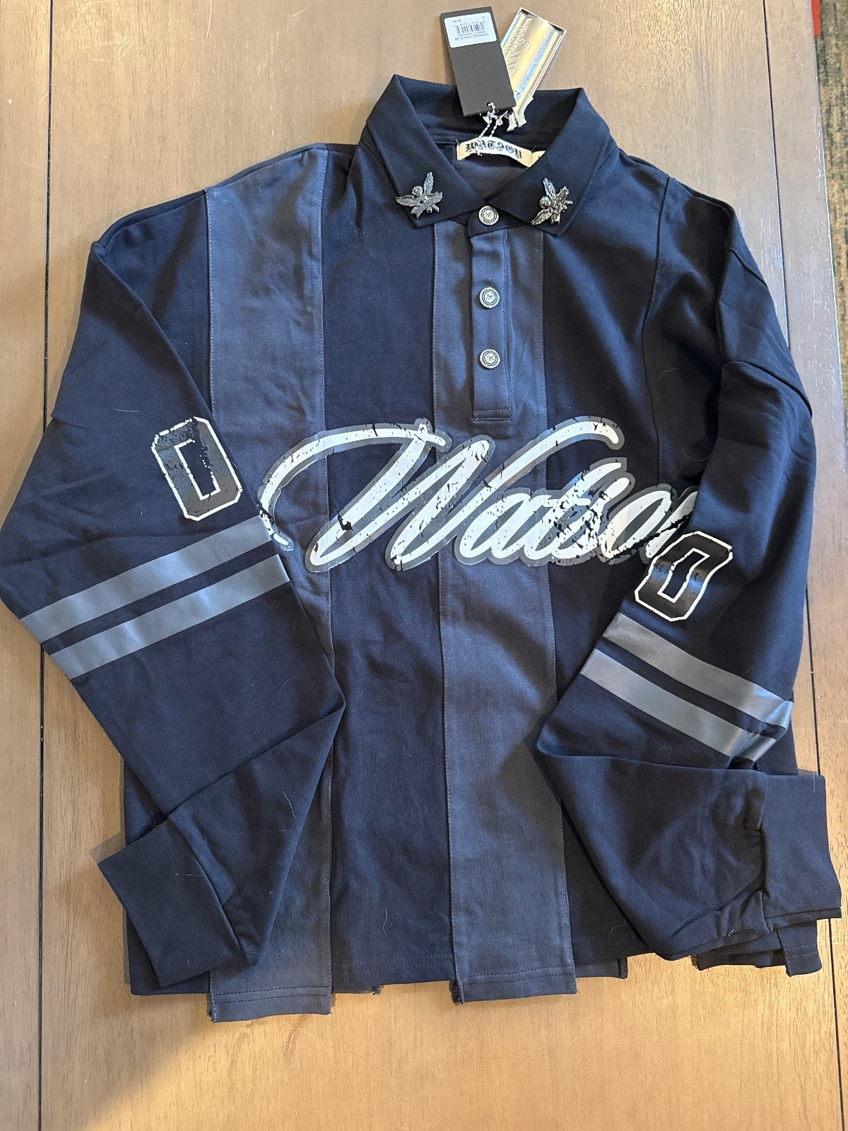 Watson Black and Gray Striped Long Sleeve Polo Shirt Lrg