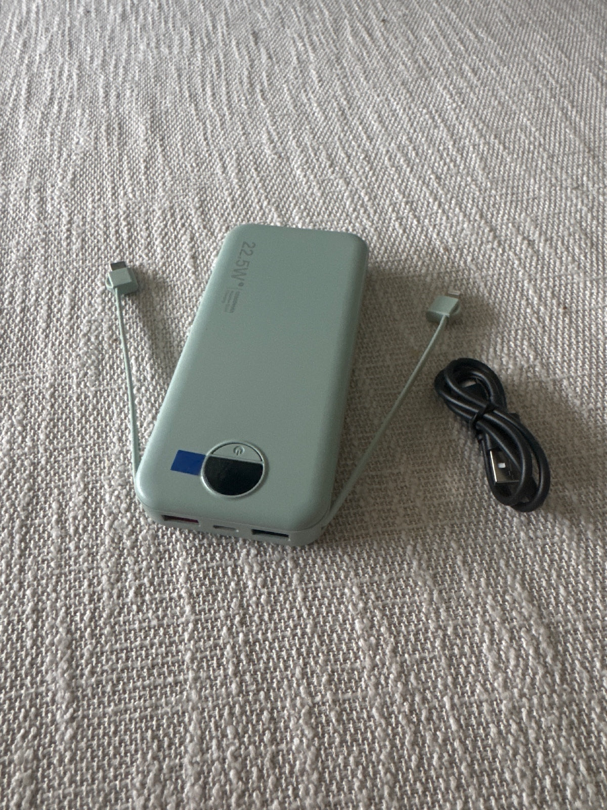 Portable Power Bank with Built-in AC Wall Plug and Dual Charging Cables