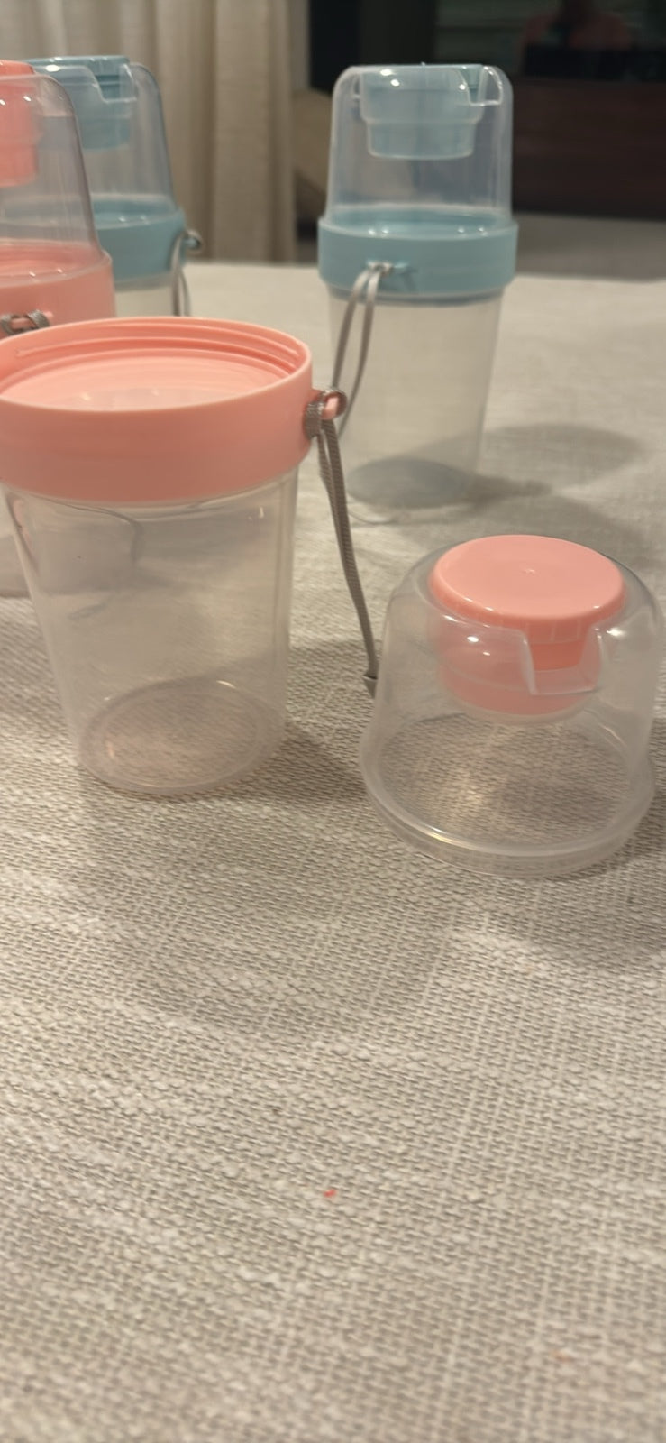 Portable Plastic Snack Storage Containers with Utensils - Pink and Blue