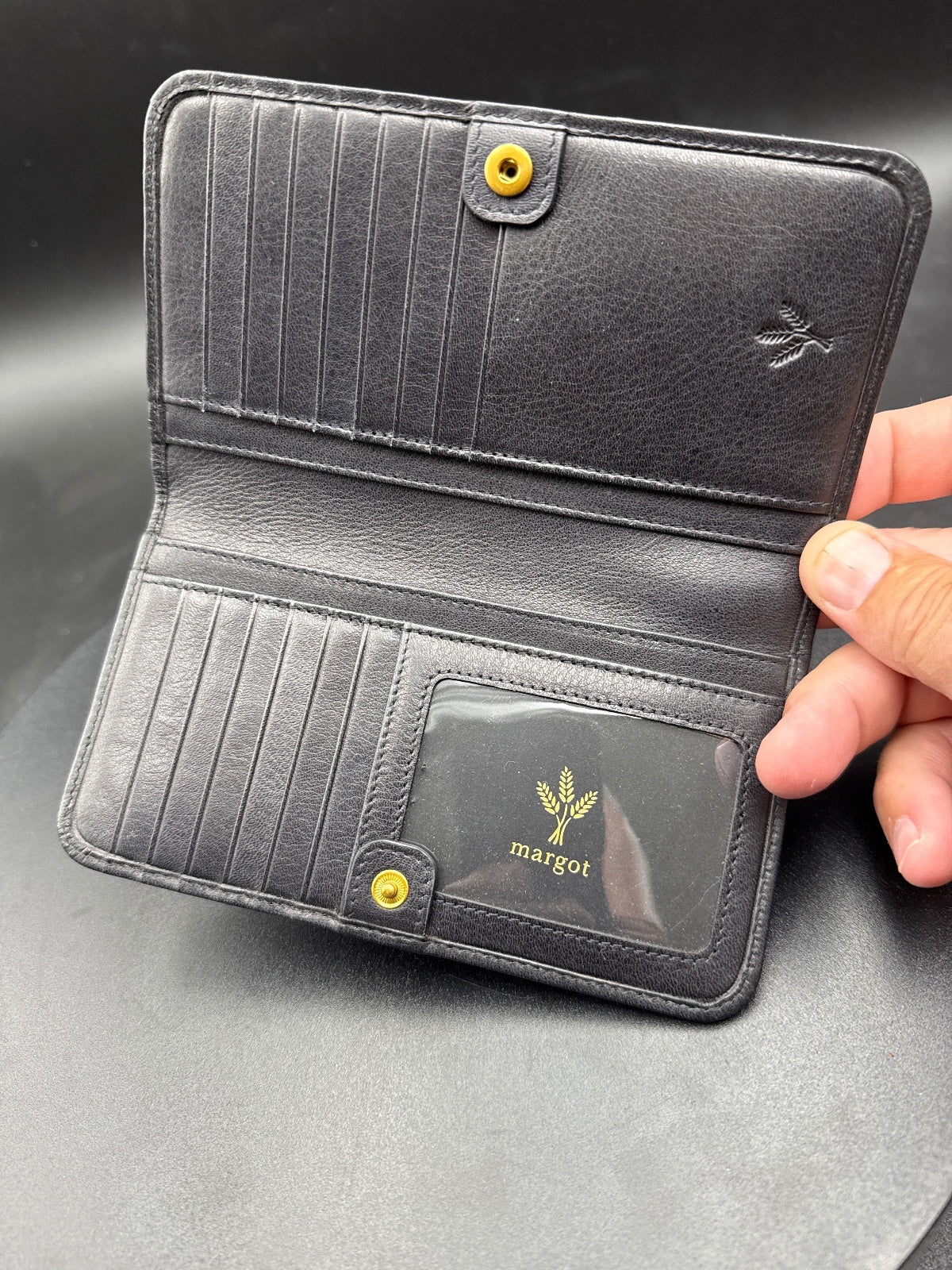 Margot Black Leather Long Wallet with Multiple Card Slots