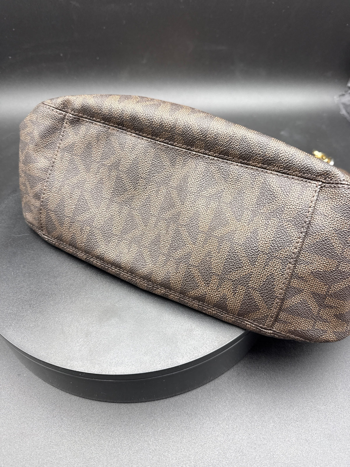 Michael Kors Large Brown MK Logo Tote Bag with Gold Chain