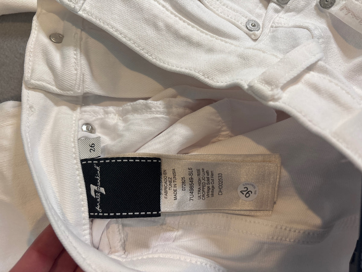 7 For All Mankind Ultra High Rise Cropped Jo White Jeans, 26