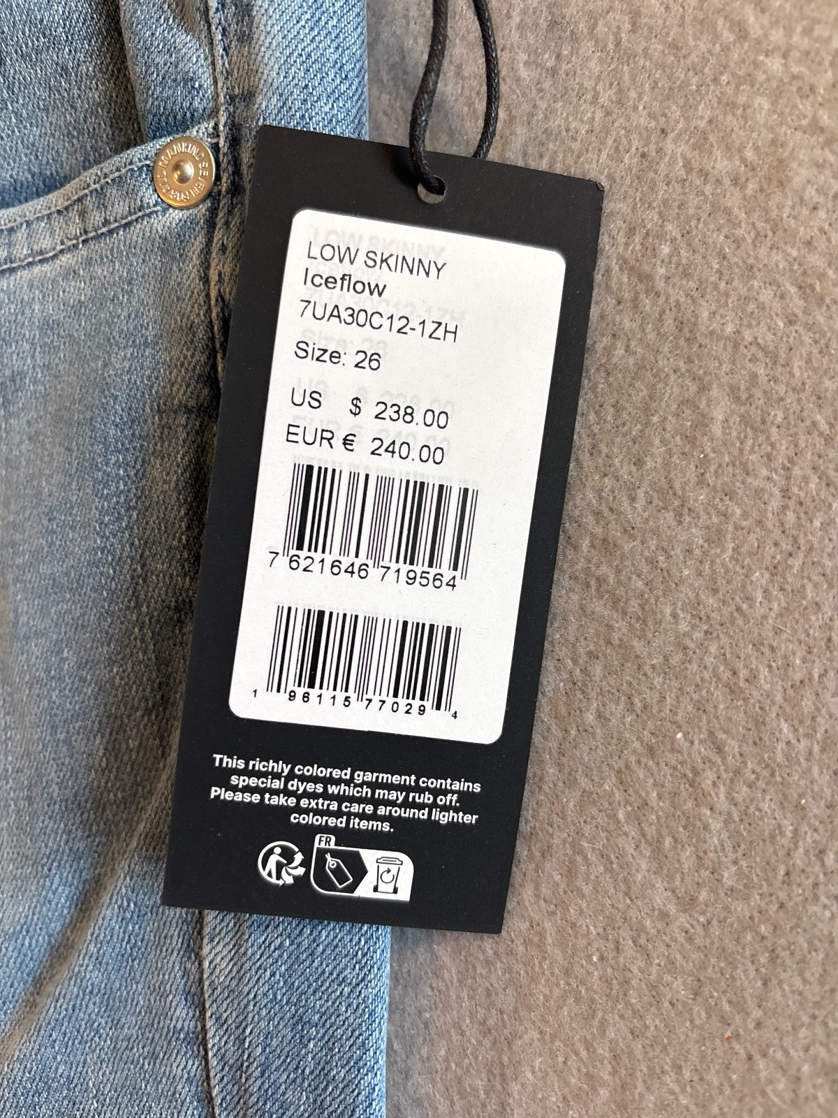 7 For All Mankind Low Skinny Iceflow Jeans Size 26