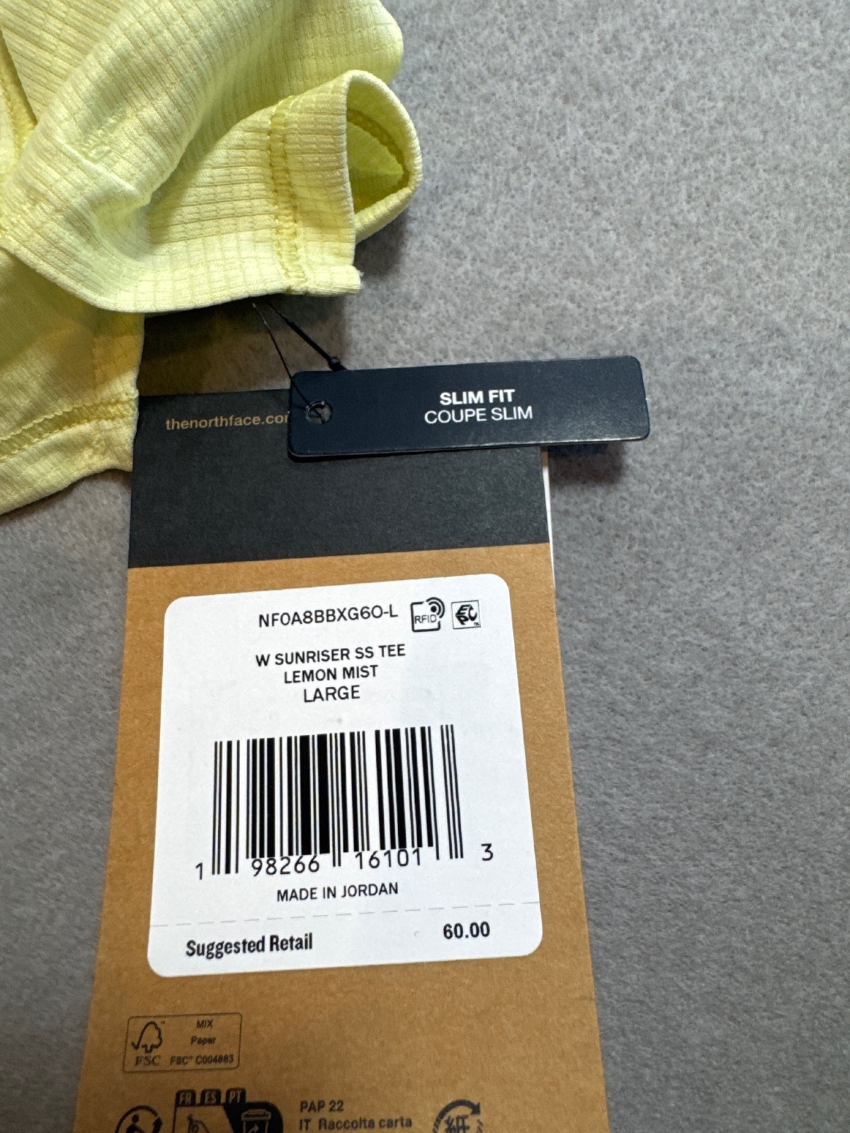 The North Face Women's Sunriser SS Tee Slim Fit Large Lemon