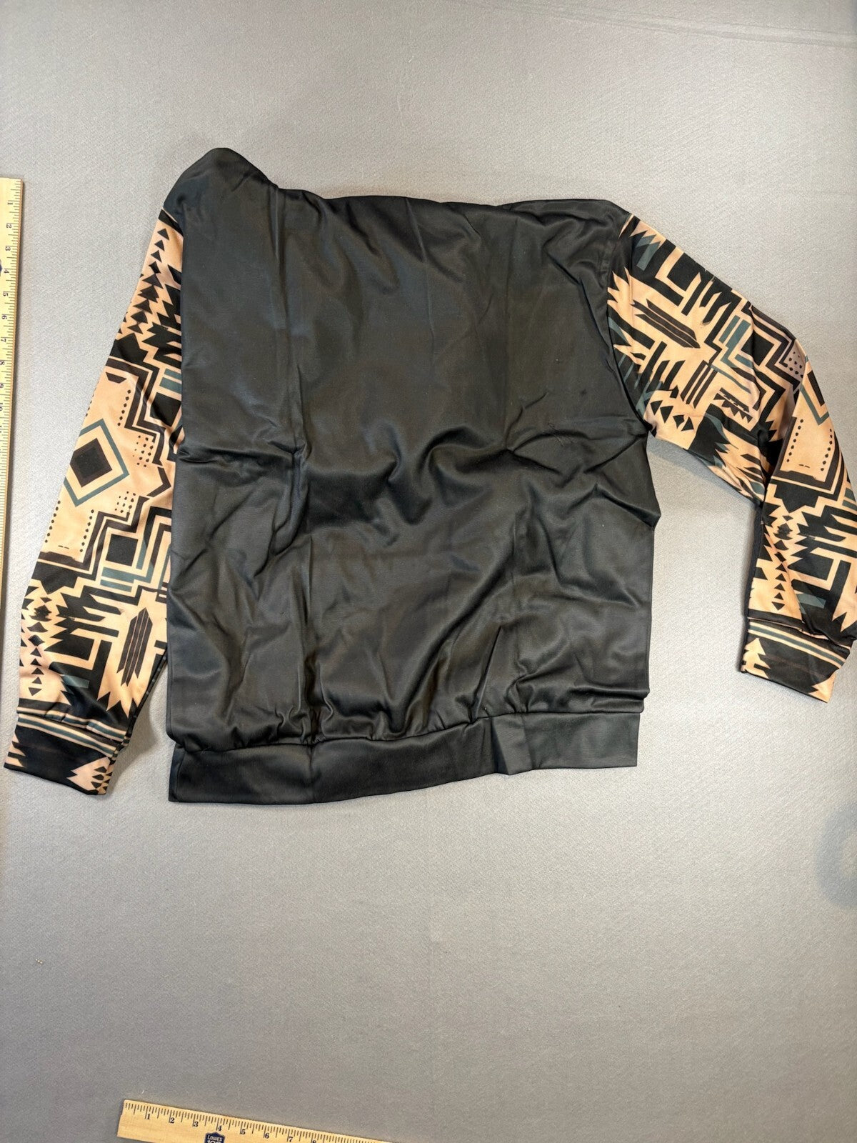 Black Hoodie with Aztec Patterned Sleeves and Longhorn Logo XL