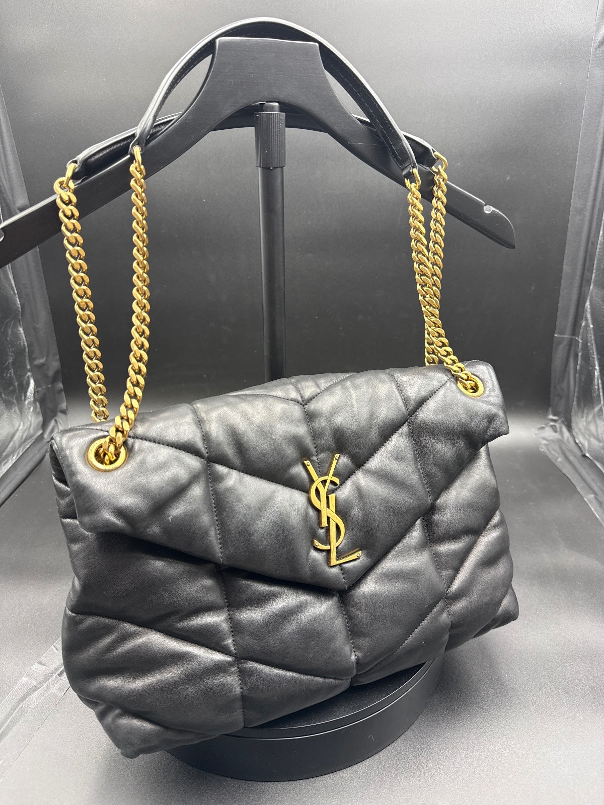 Saint Laurent YSL Med Loulou Puffer Black Leather Bag