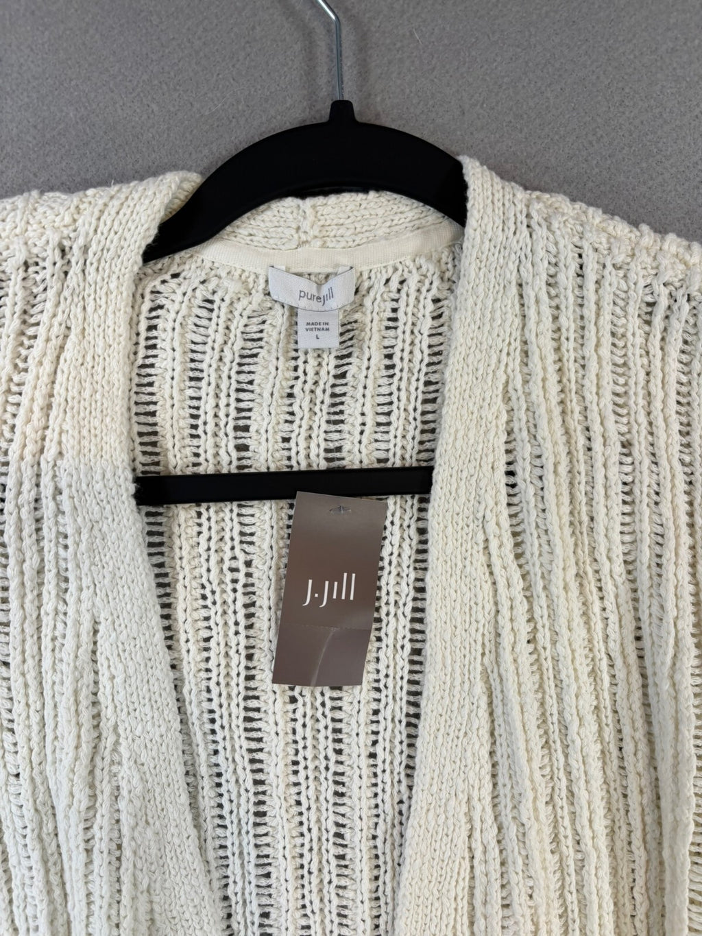 J.Jill Cream Large Open Front Knit Cardigan Sweater