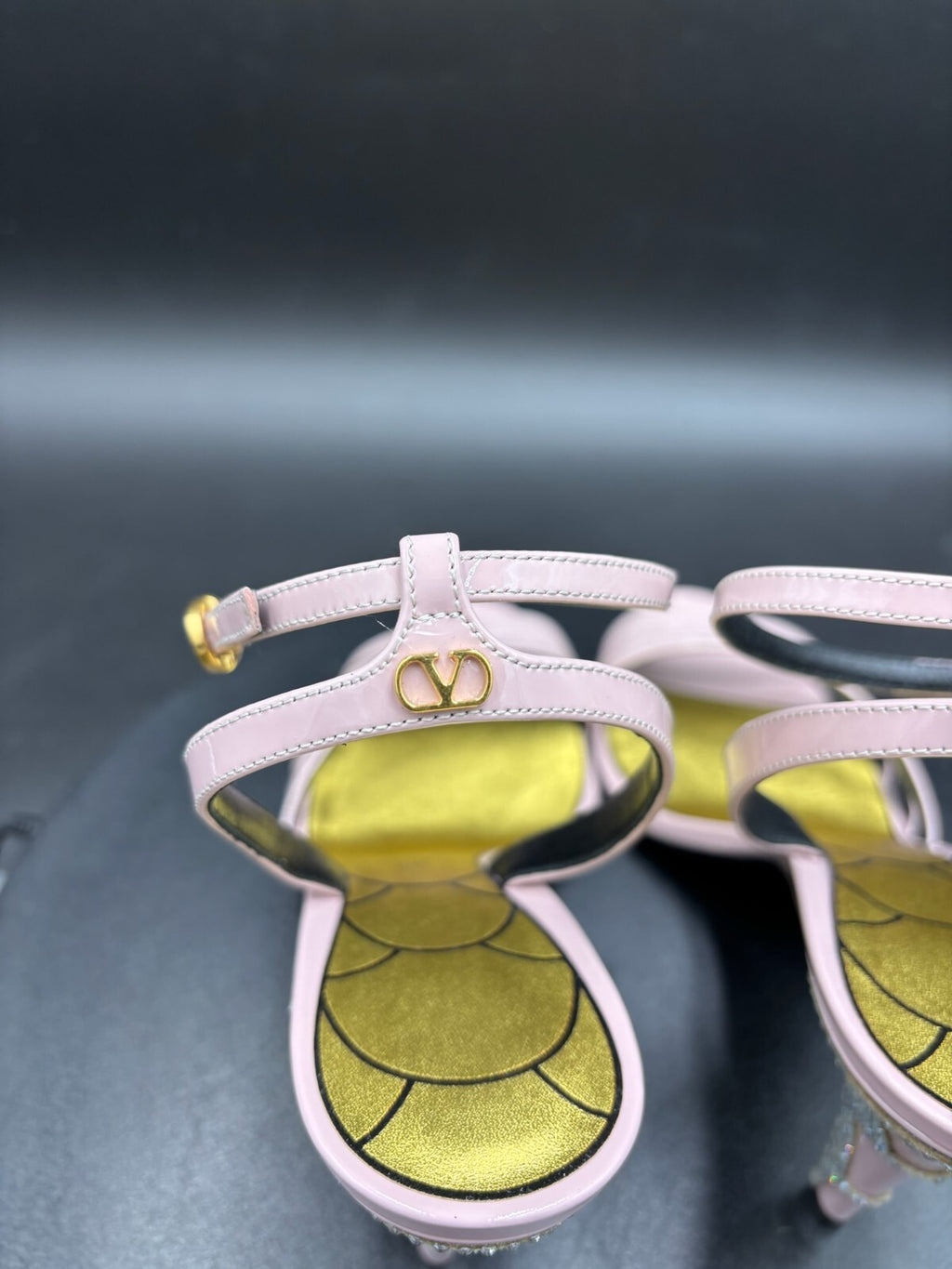 Valentino Pink Leather Strappy Heeled Sandals with Crystal--