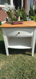 Refinished Solid Wood Farmhouse End Tables | Matching Pair | Butcher Block Tops