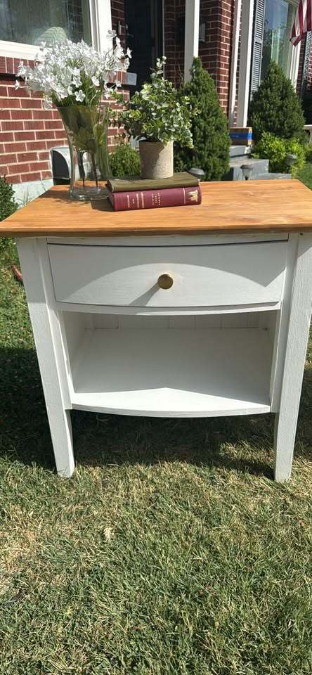 Refinished Solid Wood Farmhouse End Tables | Matching Pair | Butcher Block Tops