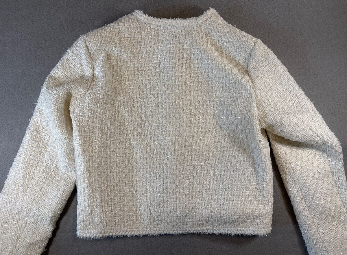 Aqua Ivory Tweed Cropped Jacket with Gold Buttons, Size M