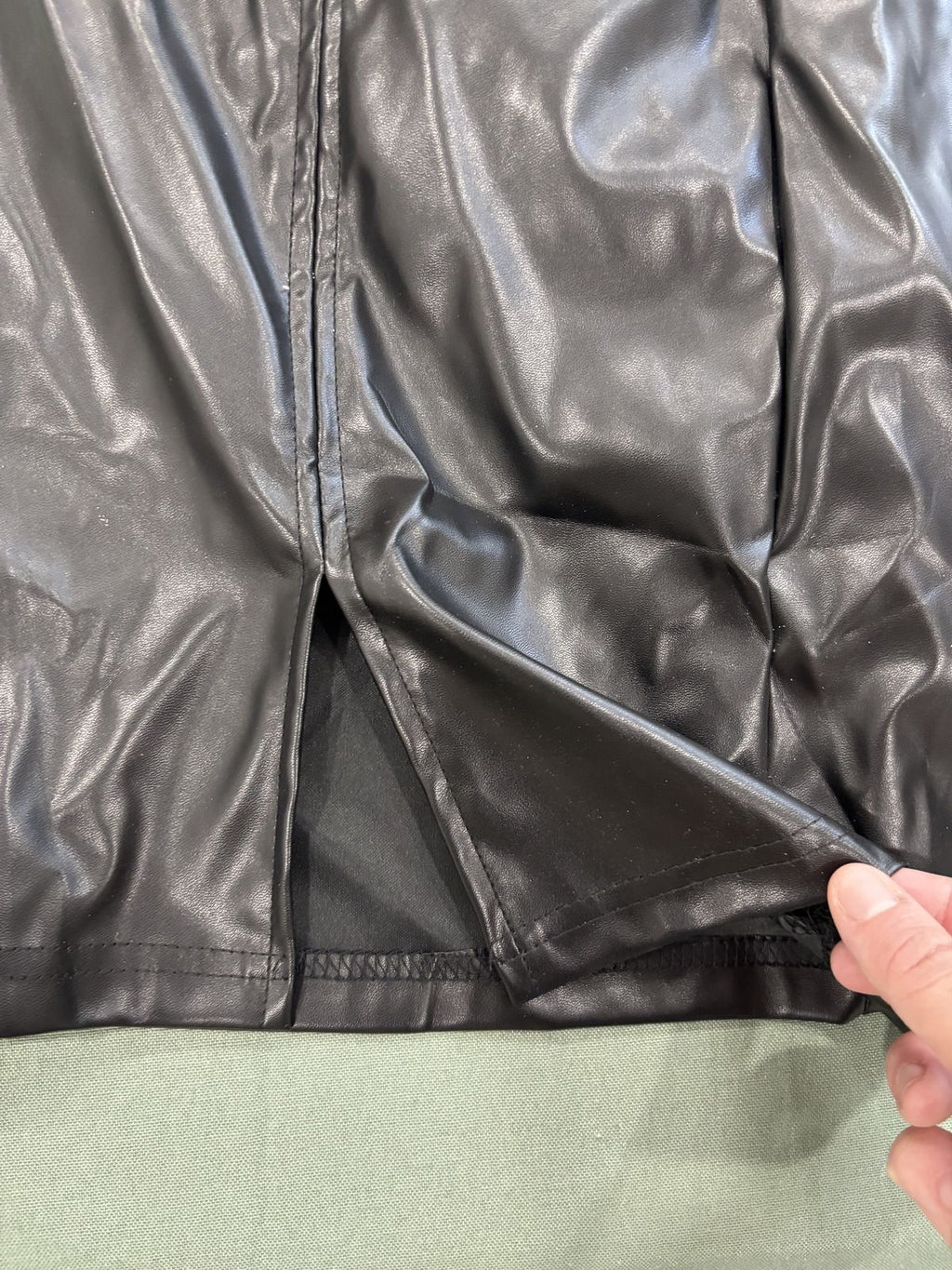 Black Faux Leather Mini Skirt with Lace-Up Detail - Size XL